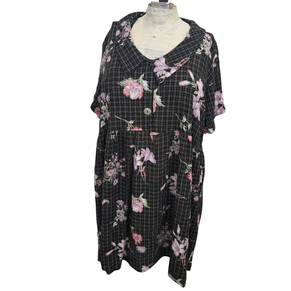 VTG 90s Impressions Floral Rayon Dress L Black Grunge Whimsigoth Cottagecore USA